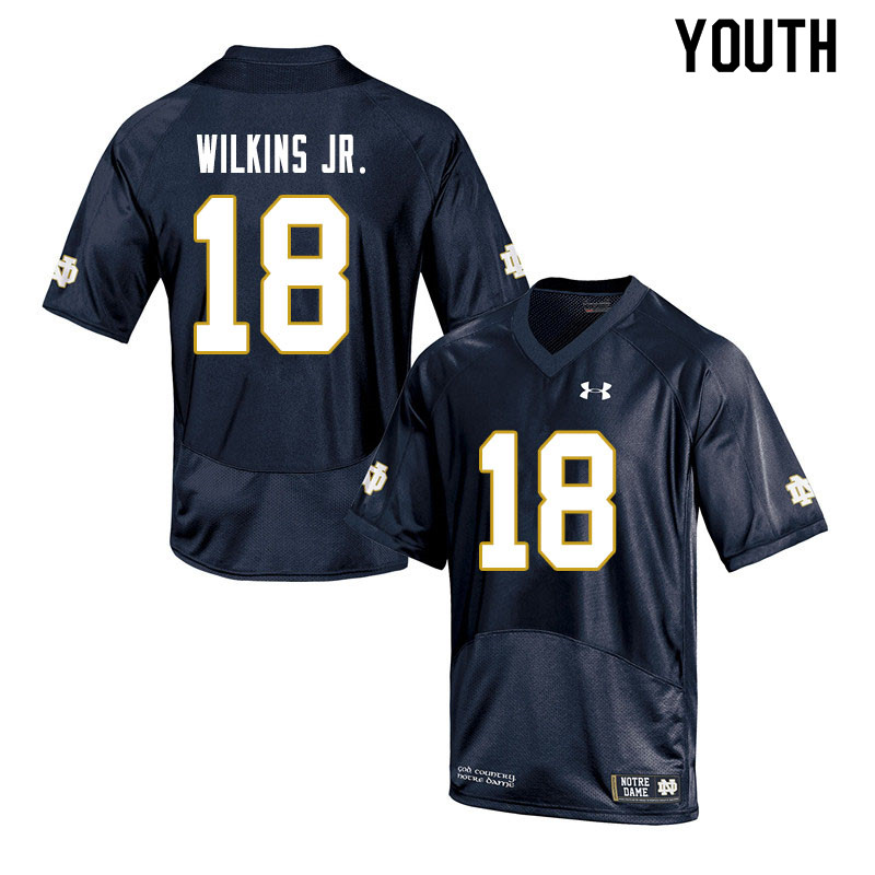 Youth NCAA Notre Dame Fighting Irish #18 Joe Wilkins Jr. Stitched College Under Armour Authentic Navy Football Jersey LK10Z87CD